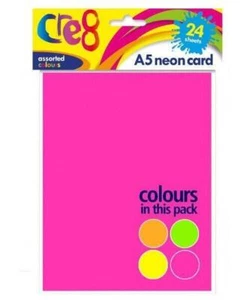 20 Sheets A5 Neon Card Multi Coloured Fluorescent Smooth Poster Thick 200gsm - Picture 1 of 7