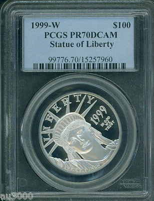 1999-W $100 PLATINUM EAGLE STATUE OF LIBERTY PCGS PF70 PROOF PR70 VERY SCARCE !! - Image 1 of 2