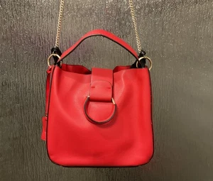 Andrea Bucket Handbag Red O Ring Crossbody Chain Shoulder Strap & Short Strap - Picture 1 of 11
