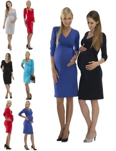 Maternity Shirt Dress Knee Length Midi short Sleeve Stretch Nina - Picture 1 of 15