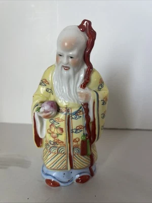 Китайская фамильная розовая фарфоровая статуэтка Шоу антикварная Син долголетие бессмертная Цин - Изображение 1 из 4