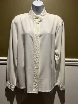 Blusa De Colección Le Caviar Para Mujer Crema Talla 14 Bordada Cuello Mangas Retro Foto 1 de 4