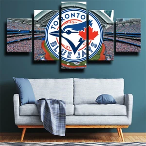MLB Baseball Team Toronto Blue Jays Logo and Stadium 5 Piece Canvas Wall Art - Picture 1 of 4