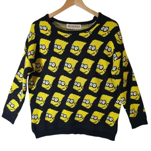 Vtg Reverse Bart Simpson Drop Shoulder Jumper Sweater Size S/M Pullover Novelty - Picture 1 of 12
