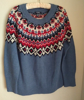 Suéter Chaps Nordic Feminino Grande Azul Ilha Justa L/S Mistura de Algodão Preppy - Imagem 1 de 4