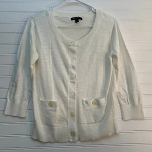 Banana Republic Women's M Ivory Lightweight Button Up Sweater 3/4 Sleeve - Picture 1 of 6
