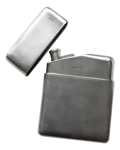 ANTIQUE - Solid Sterling Silver - Engine Turned HIP FLASK - A WILCOX - 1939 - Picture 1 of 6