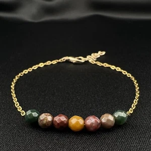 Armaband aus Natürliche Ozean jaspis Edelstein Schmuck Perlen mit Stahlkette - Bild 1 von 8