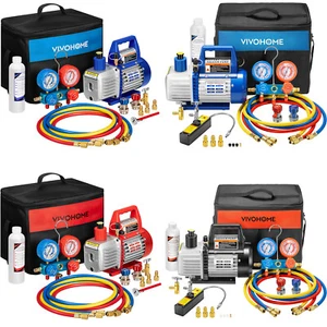 AC Manifold Gauge set Combo 3.5CFM 4CFM Air Vacuum Pump HVAC + R134A Kit AC A/C - Picture 1 of 19