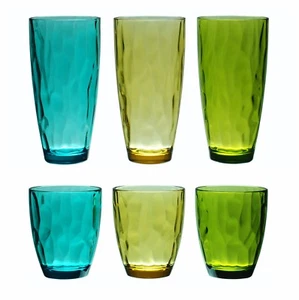 QG 14 & 23 oz Acrylic Plastic Water Cup Glass Tumbler Assorted Color Set of 6 - Picture 1 of 2