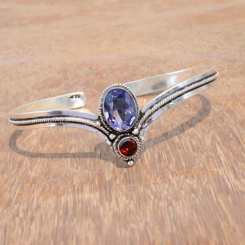 VALENTINO Bracciale in argento sterling 925 taglio ametista e granato sfaccettato nuovo look