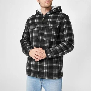 NEW Dunlop Mens Full Zip Black Checked Soft Fur lined Hoodie Jacket Size L - Picture 1 of 14