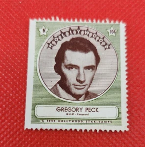Tarjeta coleccionable pegatina de sello de estrella de cine de Gregory Peck 1947 leyendas de Hollywood - Imagen 1 de 2