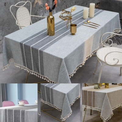 Rectangle Striped Tablecloth Striped Tassel Table Cloth Home Dust Cover ⇓ - Image 1 of 4