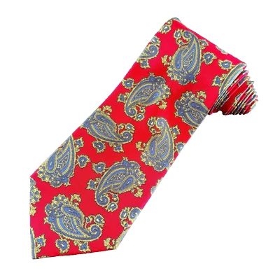 Corbata de cuello para hombre Enrico Guccini 100 % seda roja estampado cachemir 3/4x56 pulgadas Foto 1 de 4