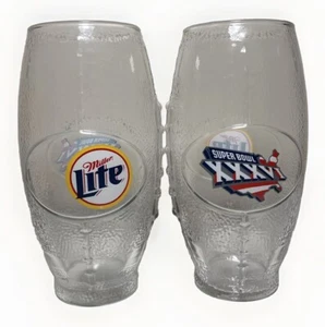 RARE New England Patriots Glasses Super Bowl XXXVI Miller Lite Football -BRADY - Picture 1 of 9