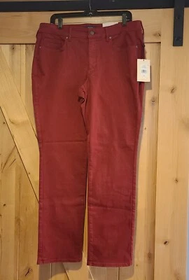 Novo! Jeans NYDJ Marilyn tamanho 14 reto elástico dobra vermelha - Imagem 1 de 4
