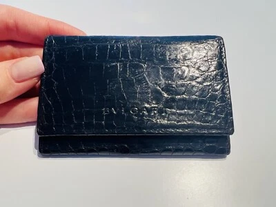Bvlgari Negro Brillante Cocodrilo Estuche para Tarjetas de Crédito Billetera Foto 1 de 4