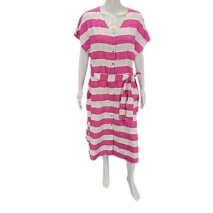 Denim Co Womens Striped Printed Belted Button Front Beach Dress Large Size - Picture 1 of 11