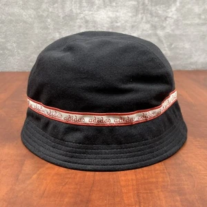 Adidas 90s Vintage Black Bucket Hat with White/Red Cursive Adidas Ribbon - Picture 1 of 11