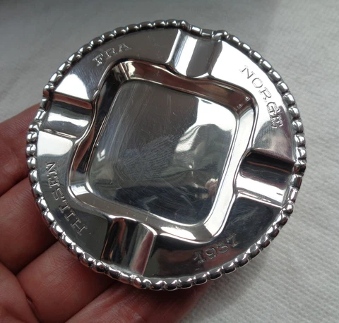 ‘GREETINGS FROM NORWAY’ VINTAGE NORWEGIAN SOLID SILVER ASH TRAY Cover