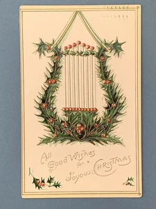 Good Wishes Joyous Christmas Holly Embellished Postcard PM Jersey City, NJ - Picture 1 of 5