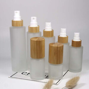 Bamboo cap Frosted Clear Glass Bottles Sprayer Serum Prump Essential Oil Perfume