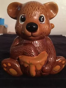 3 Piece Ceramic Brown Bear Honey Pot With Plastic Honey Dipper - Picture 1 of 11