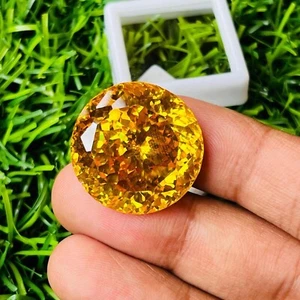 Natural Yellow Zircon in Round Cut 96.75 Ct Certified Loose Gemstone A++ - Picture 1 of 4