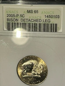 2005 P Jefferson Bison Detatched Leg Error ANACS MS-65 #1450103 Toned Beauty - Picture 1 of 2