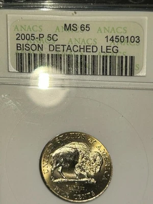 2005 P Jefferson Bison Detatched Leg Error ANACS MS-65 #1450103 Toned Beauty - Image 1 of 2
