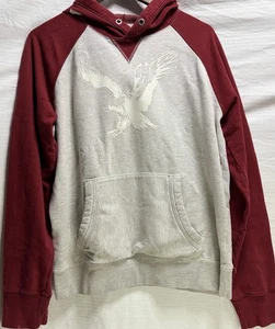 American Eagle Vintage Hoodie Herren M grau rot Raglan Eagle Grafik Fleece - Bild 1 von 15