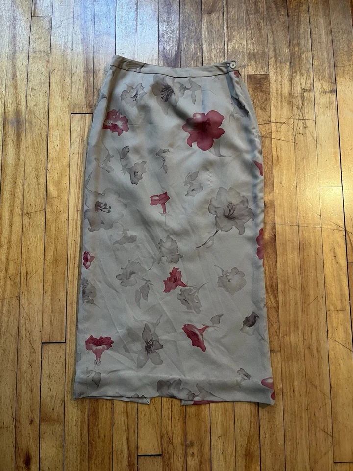 Юбка-карандаш Jones New York цветочный узор 100% шелк красная и бежевая женская размер 4 - Изображение 1 из 4