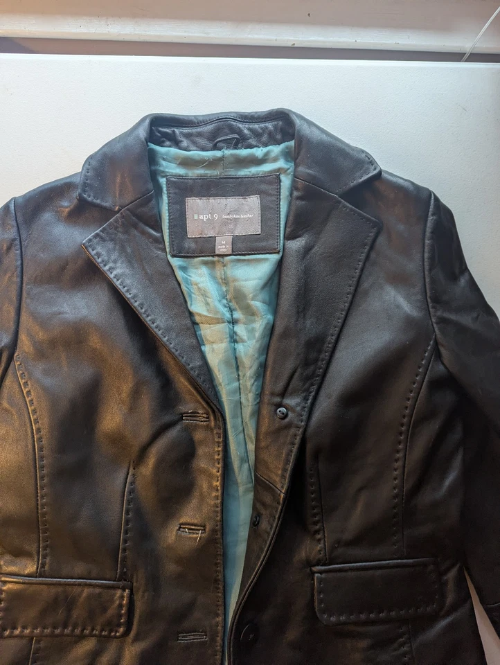 Apt 9 женщин черный 100% ягненка кожаная куртка кнопка спереди классический стиль Med - Изображение 1 из 4