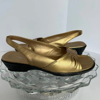 Easy Street Gold Slingback Sandals Women's 9.5M Metallic Comfort Dress Shoes - Image 1 of 4
