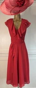 Phase Eight UK 16 Red Scarlet Chiffon Sleeveless Wrap A-Line Occasion Dress - Picture 1 of 23
