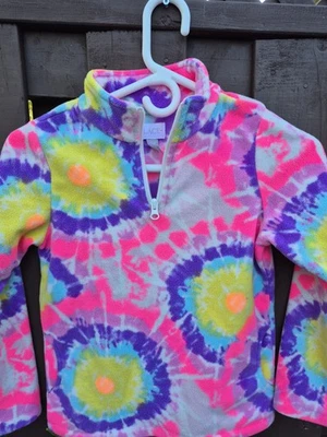 Suéter de lã Tie Dye meio zíper The Children's Place tamanho 7/8 bolsos em excelente estado usado - Imagem 1 de 4