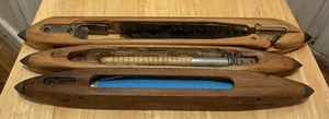 3ct Wooden Shuttle Loom Weaving Boat 16” & 15" Long Metal Tips VTG - Picture 1 of 15