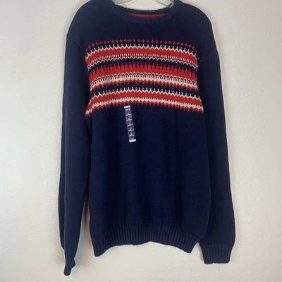 Izod Sweater Mens Large Tall Peacoat Holiday Fair Isle Nordic Preppy Classic LT - Image 1 of 4