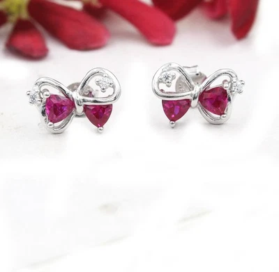 Free Shipping Cubic Zirconia Bow Style 925 Sterling Silver Stud Earring Gift Her - Image 1 of 4