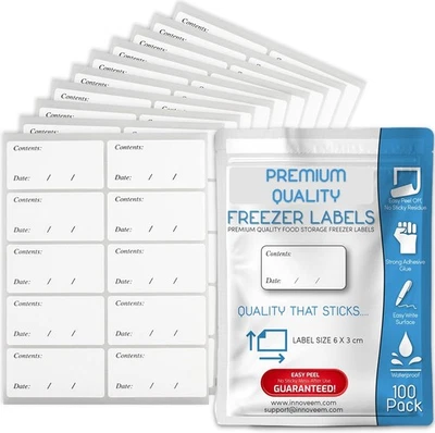 BRANDED Innoveem Freezer Labels Easy Peel Off - Frozen Food Stickers 6 x 3 cm
