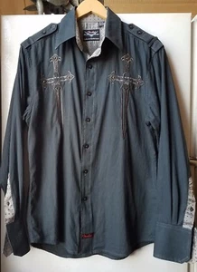 Fender Custom Shop Rock & Roll Religion Green Daggers Embroidered Shirt Men M - Picture 1 of 3