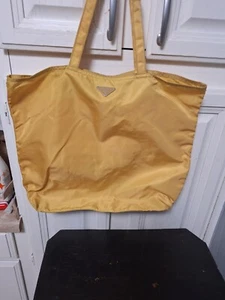 RARE PRADA - LARGE YELLOW CANVAS TOTE BAG WITH ARTSY DOLL IMAGE ON 1 SIDE!!! - Picture 1 of 9