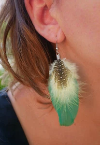 Indianer Indianer gelbe Feder Ohrringe mit 925 Sterling Silber Haken - Bild 1 von 3