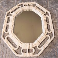 VINTAGE HOME INTERIORS WHITE OBLONG OCTAGON MIRROR FAUX BAMBOO WICKER STYLE BOHO
