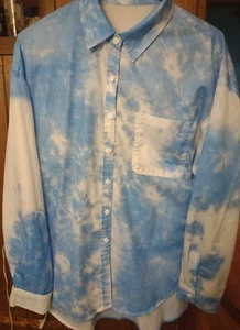 Women's Blue Long Sleeve Silky Button Up Shirt-W-pocket - Picture 1 of 8