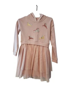 Girls Unicorn Hoodie Dress With Tulle Skirt Oeko-Tex Certified Pink - Picture 1 of 3