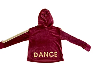 JUSTICE GIRLS Soft Velour Maroon Burgundy color with Gold Dance Hoodie size 7 - Picture 1 of 7