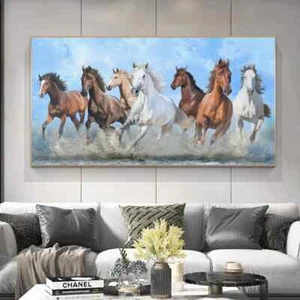 Eight Horses Running on Beach Animal Wall Art Canvas Painting Posters and Prints - Picture 1 of 10