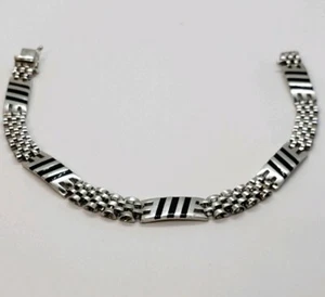 Pulsera Hombre Oro Blanco 14K con Esmalte Negro - Imagen 1 de 3